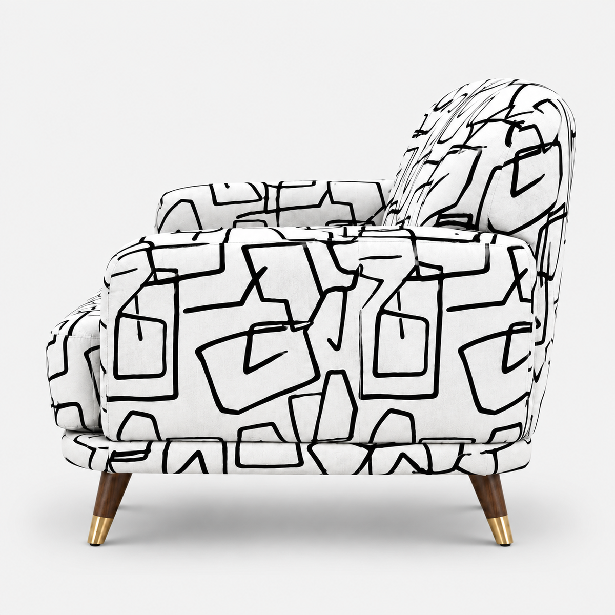Serenee Abstract Linear 3 Seater Premium Polyester Upholstered Sofa in White & Black