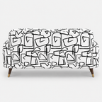 Serenee Abstract Linear 3 Seater Premium Polyester Upholstered Sofa in White & Black