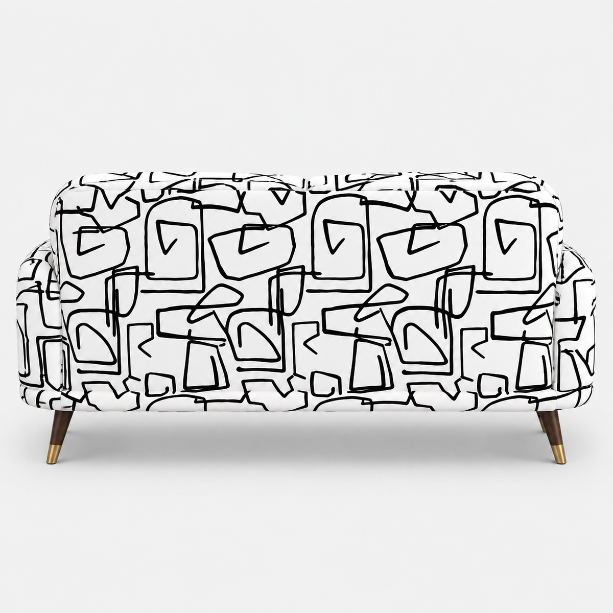 Serenee Abstract Linear 3 Seater Premium Polyester Upholstered Sofa in White & Black