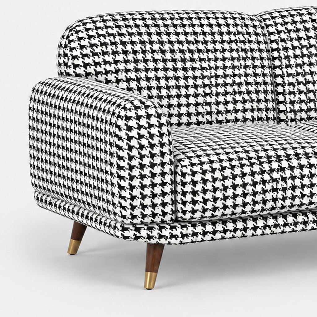 Serenee Classic Houndstooth 2 Seater Premium Polyester Upholstered Sofa in White & Black