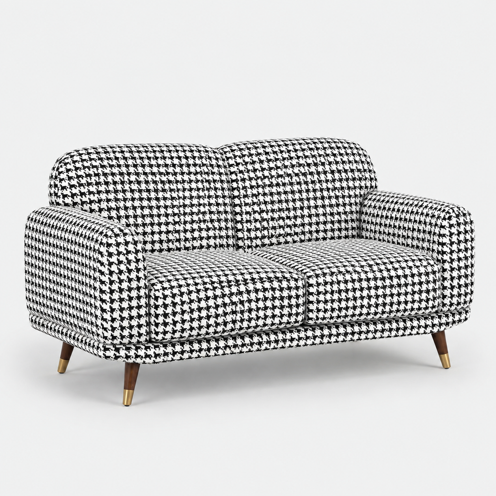 Serenee Classic Houndstooth 2 Seater Premium Polyester Upholstered Sofa in White & Black