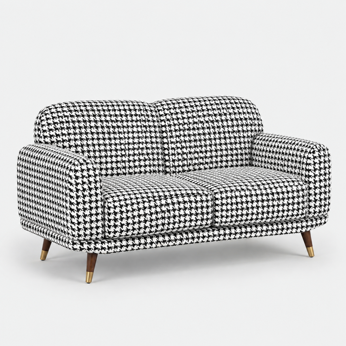 Serenee Classic Houndstooth 2 Seater Premium Polyester Upholstered Sofa in White & Black