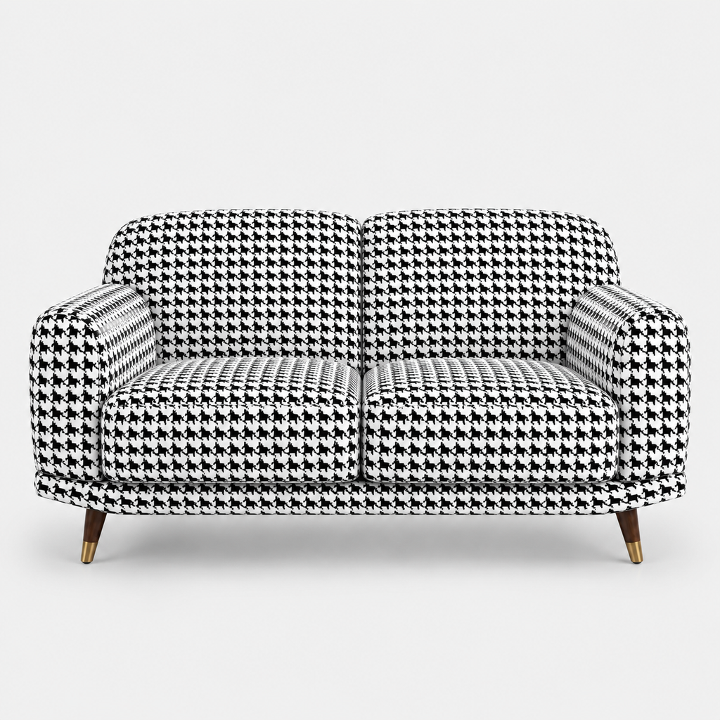 Serenee Classic Houndstooth 2 Seater Premium Polyester Upholstered Sofa in White & Black