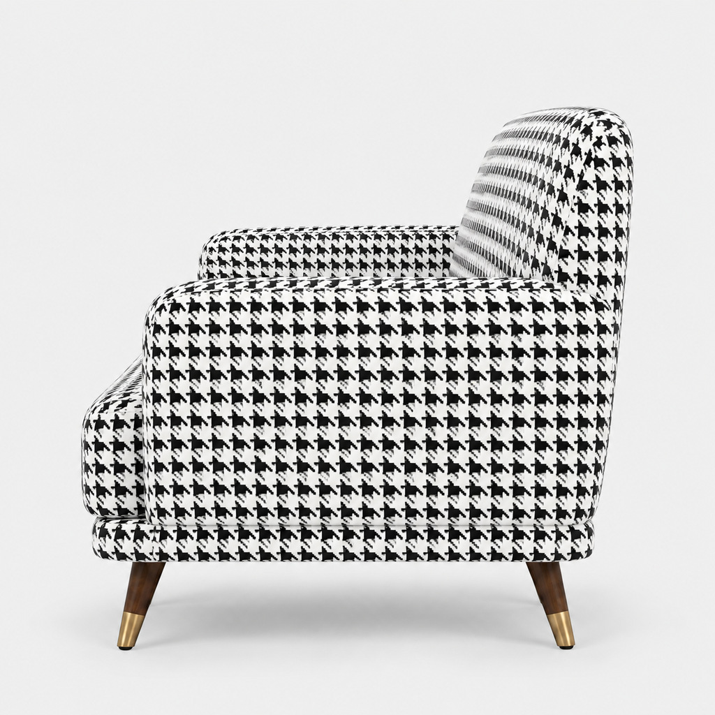 Serenee Classic Houndstooth 2 Seater Premium Polyester Upholstered Sofa in White & Black