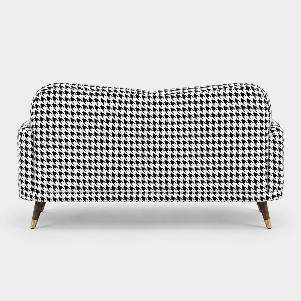 Serenee Classic Houndstooth 2 Seater Premium Polyester Upholstered Sofa in White & Black