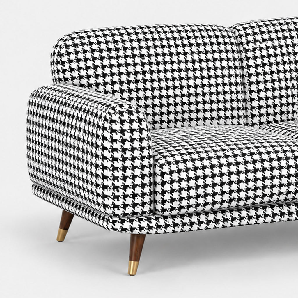Serenee Classic Houndstooth 3 Seater Premium Polyester Upholstered Sofa in White & Black