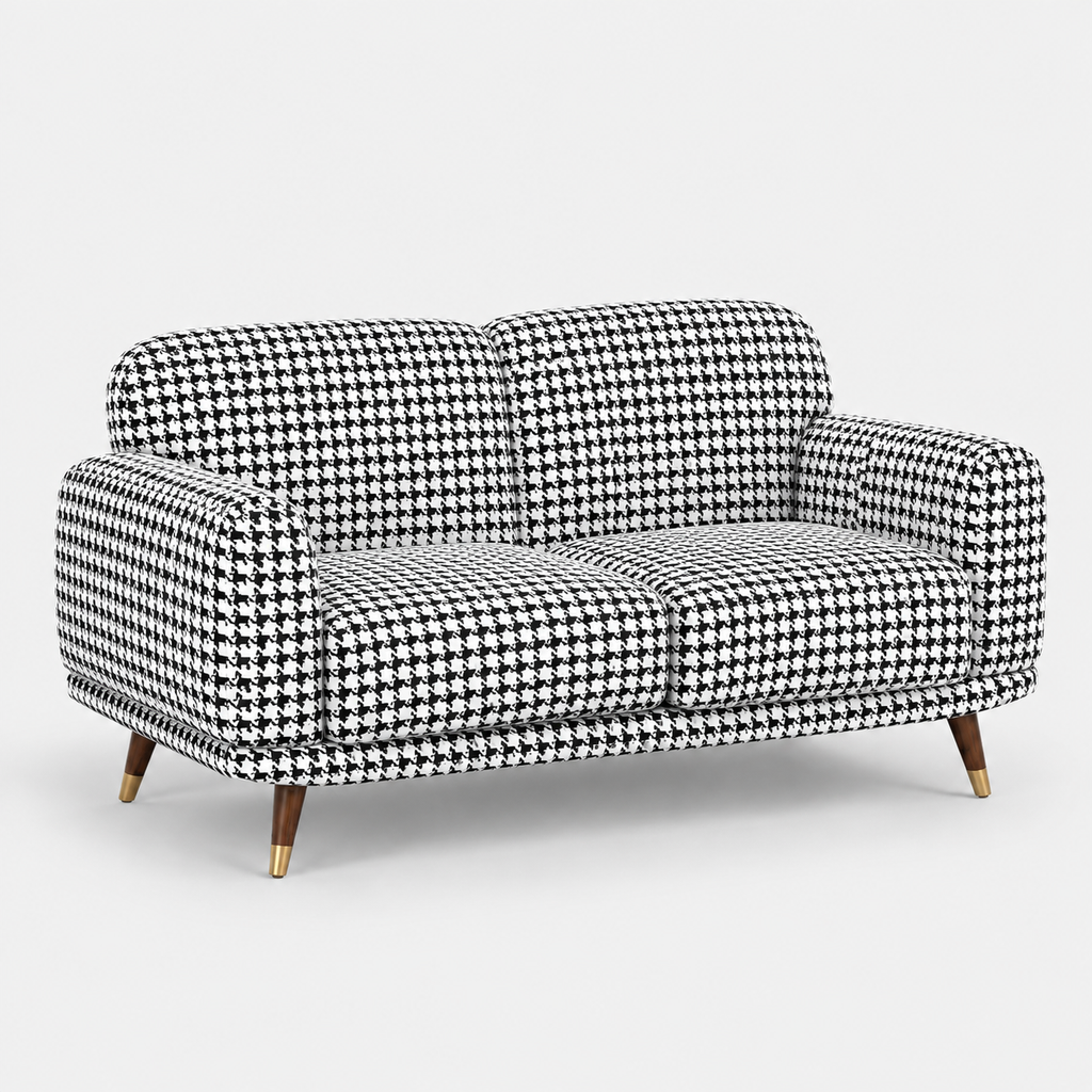 Serenee Classic Houndstooth 3 Seater Premium Polyester Upholstered Sofa in White & Black