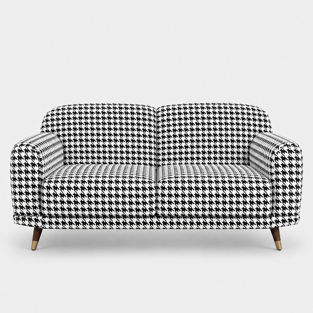 Serenee Classic Houndstooth 3 Seater Premium Polyester Upholstered Sofa in White & Black