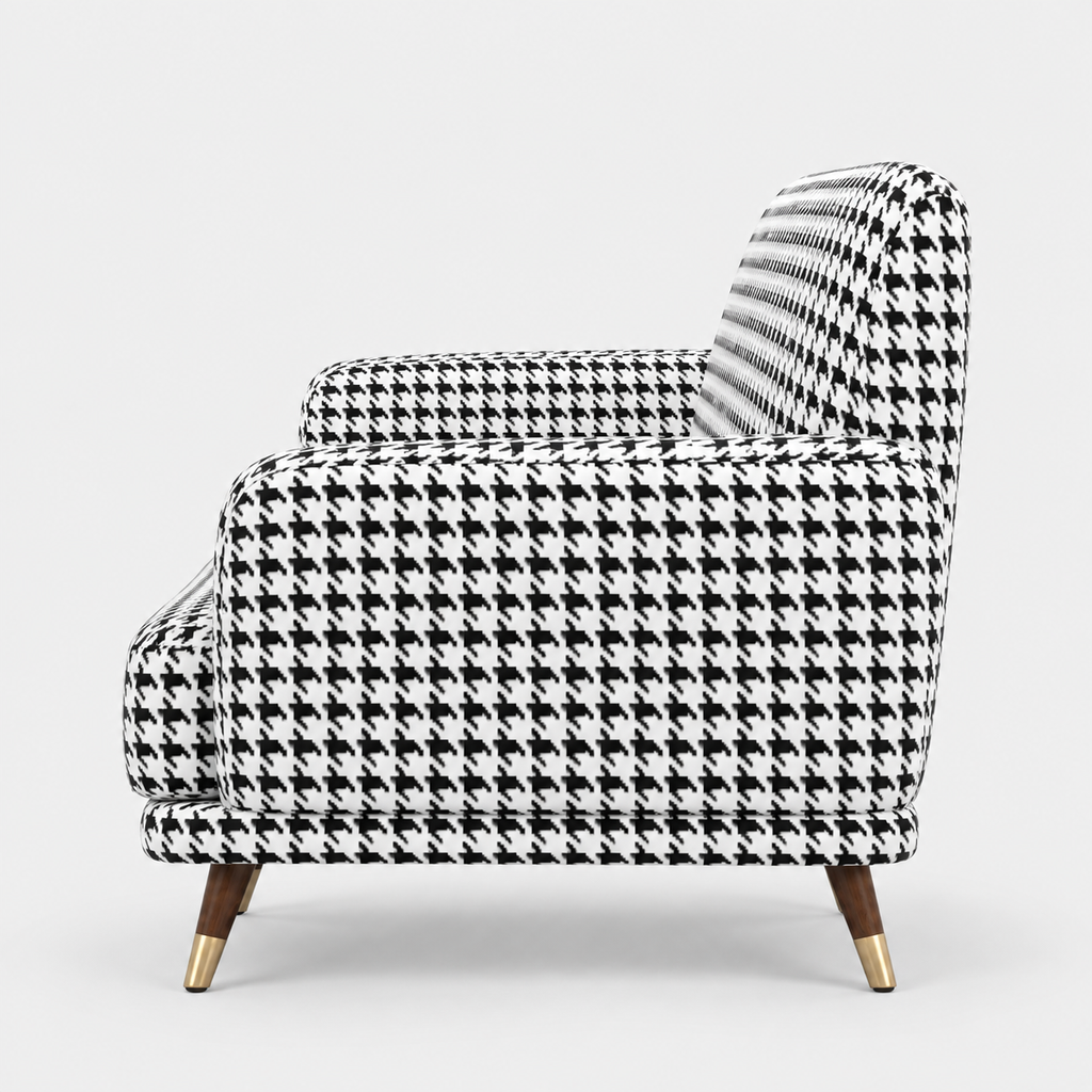 Serenee Classic Houndstooth 3 Seater Premium Polyester Upholstered Sofa in White & Black
