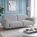 Serenee Classic Houndstooth 3 Seater Premium Polyester Upholstered Sofa in White & Black
