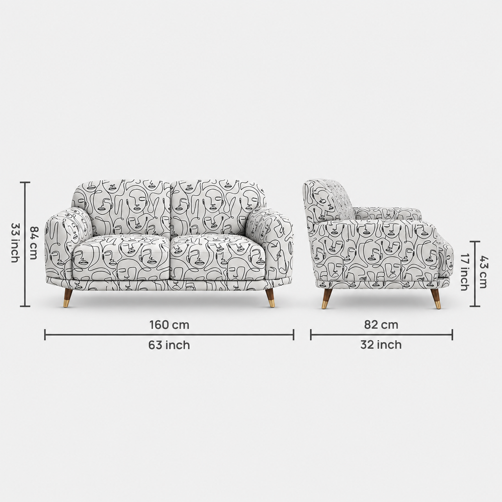 Serenee Modern Muse 2 Seater Premium Polyester Upholstered Sofa in White & Black