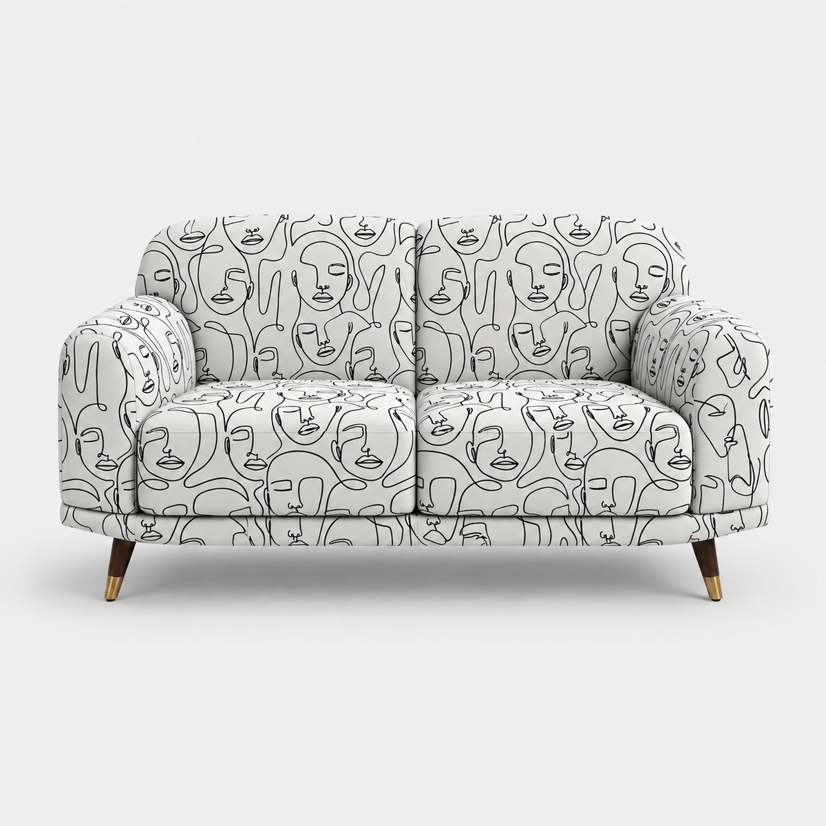 Serenee Modern Muse 2 Seater Premium Polyester Upholstered Sofa in White & Black