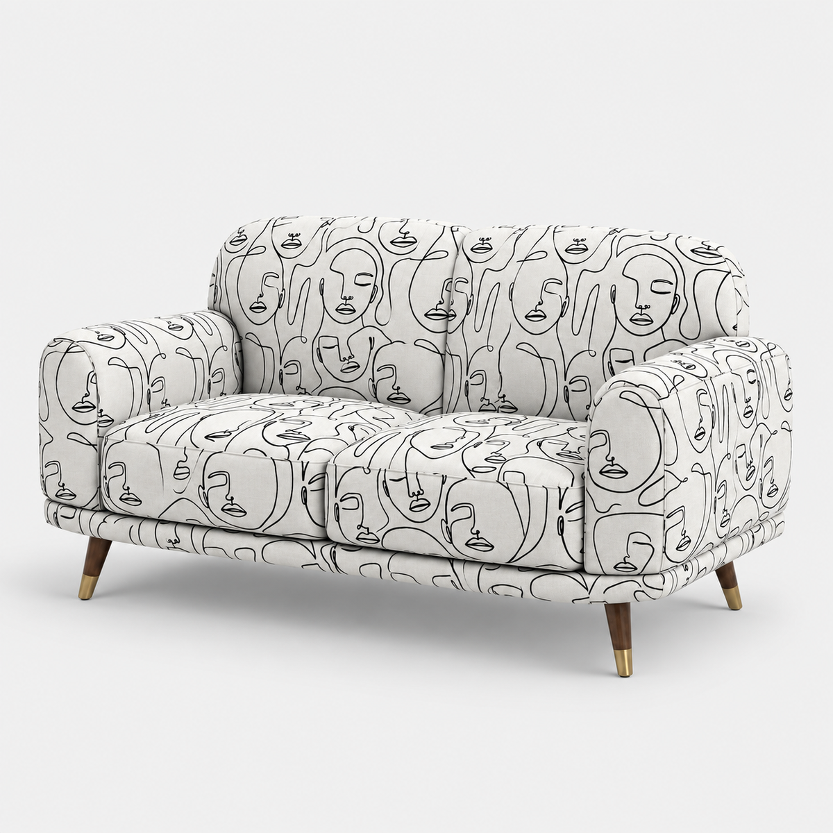 Serenee Modern Muse 2 Seater Premium Polyester Upholstered Sofa in White & Black