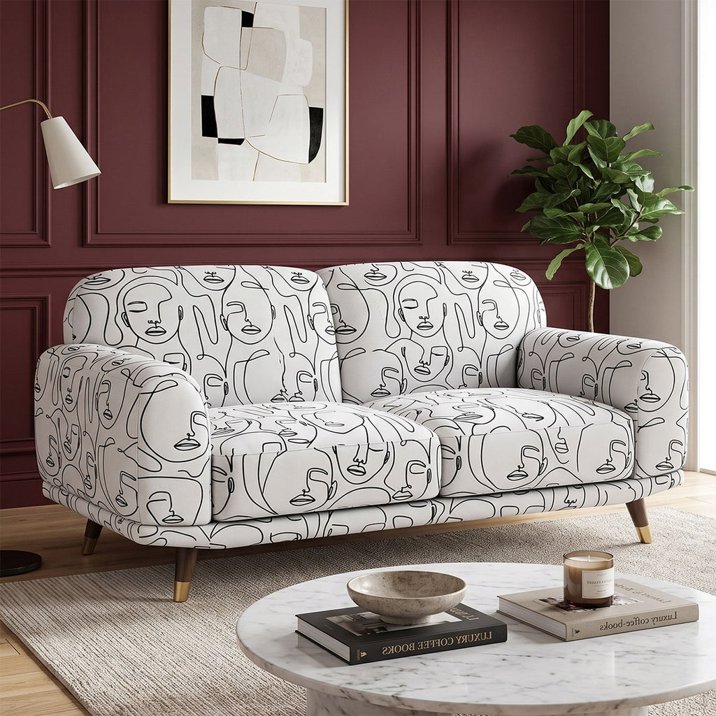 Serenee Modern Muse 2 Seater Premium Polyester Upholstered Sofa in White & Black