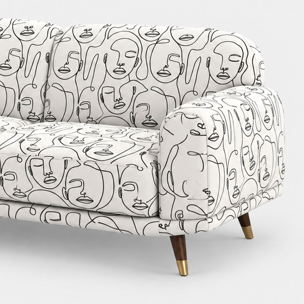 Serenee Modern Muse 3 Seater Premium Polyester Upholstered Sofa in White & Black