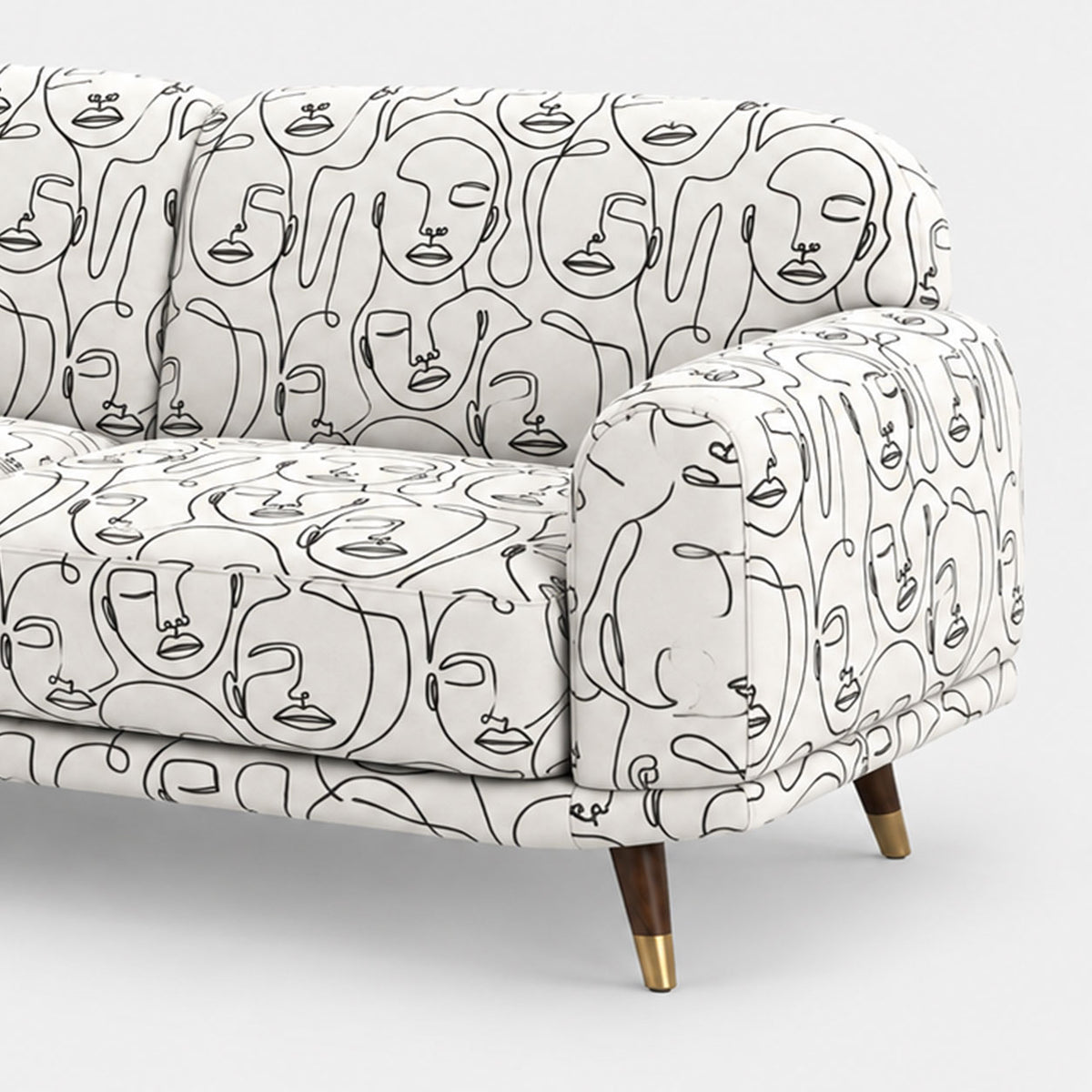 Serenee Modern Muse 3 Seater Premium Polyester Upholstered Sofa in White & Black