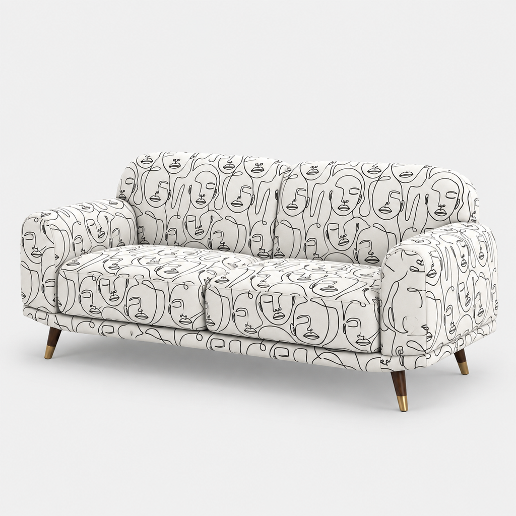 Serenee Modern Muse 3 Seater Premium Polyester Upholstered Sofa in White & Black