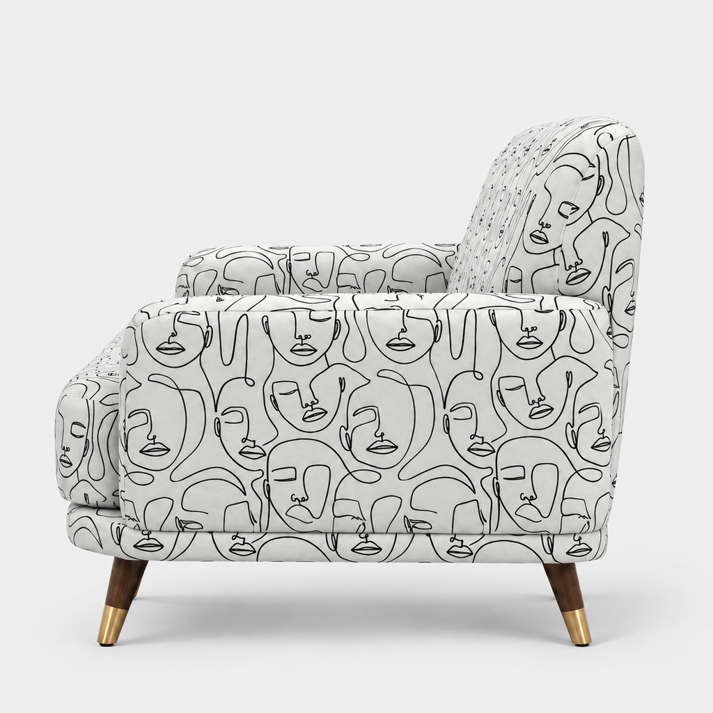 Serenee Modern Muse 3 Seater Premium Polyester Upholstered Sofa in White & Black