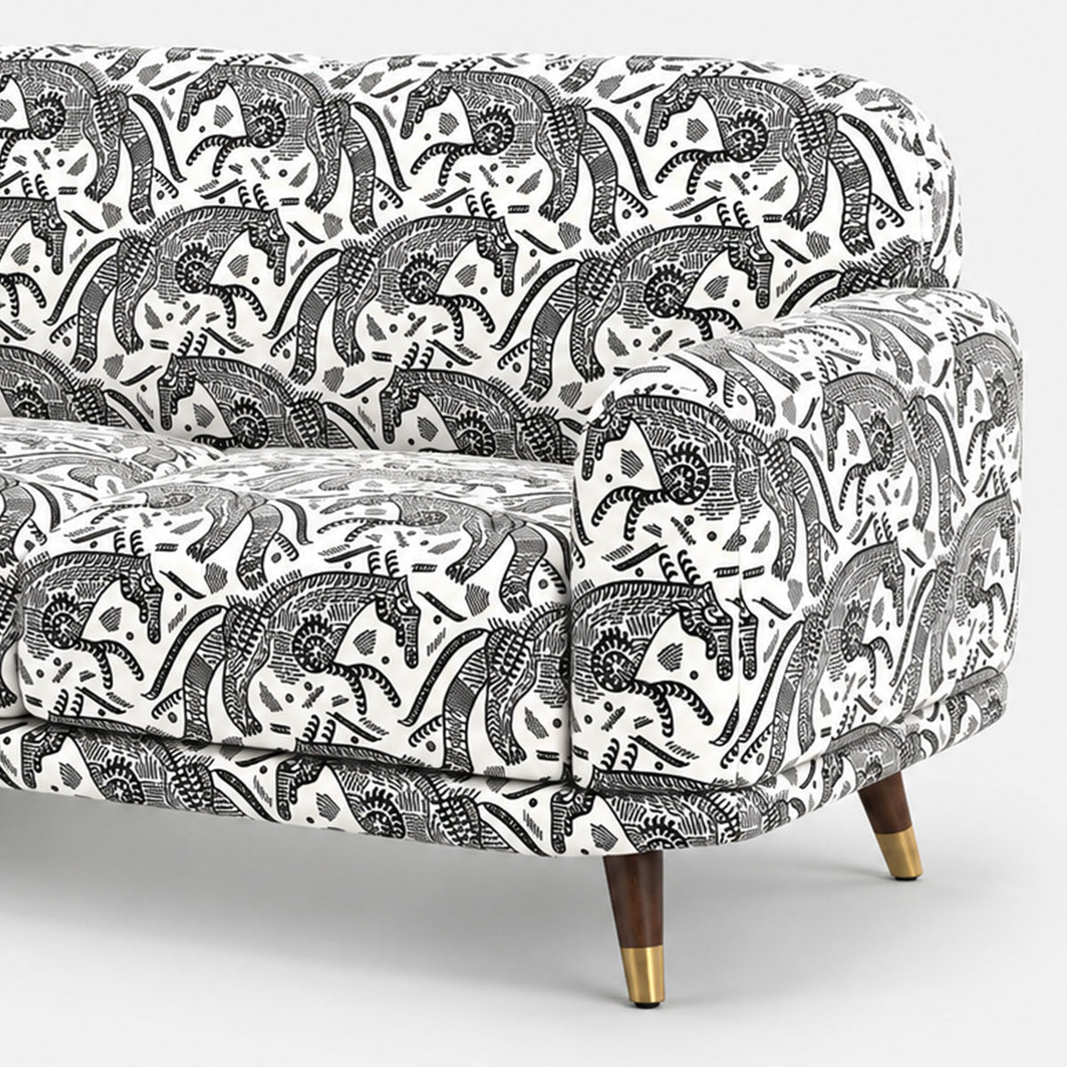 Serenee Safari Sketch 2 Seater Premium Polyester Upholstered Sofa in White & Black