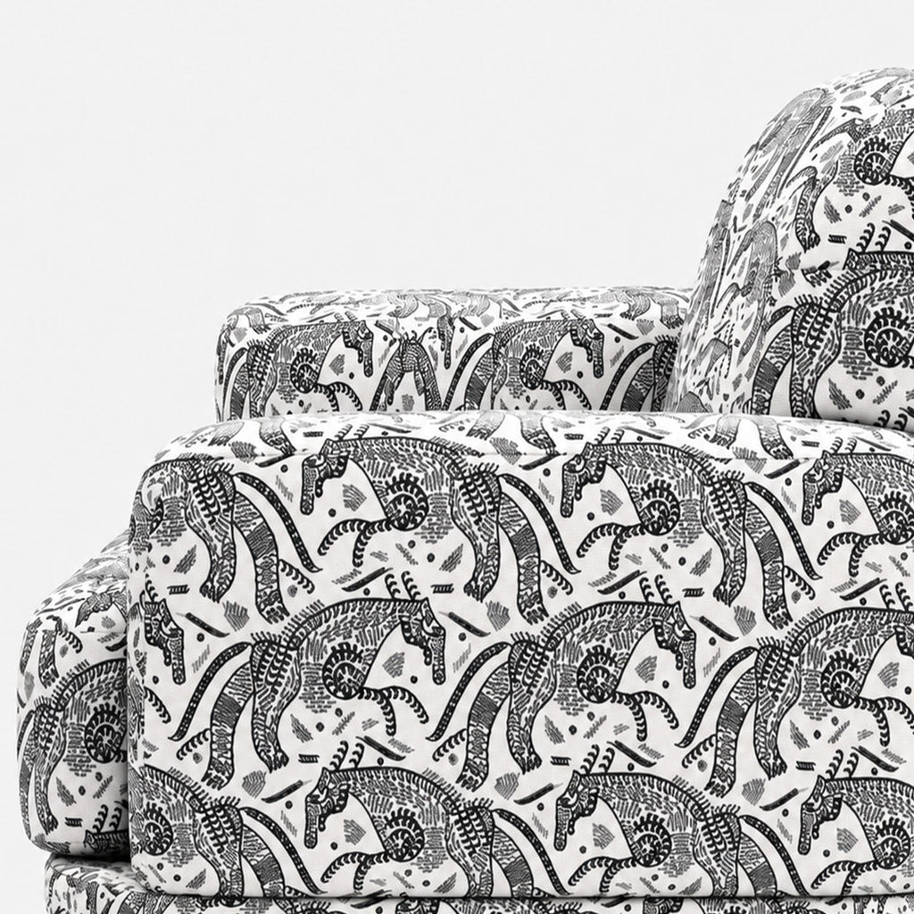Serenee Safari Sketch 2 Seater Premium Polyester Upholstered Sofa in White & Black