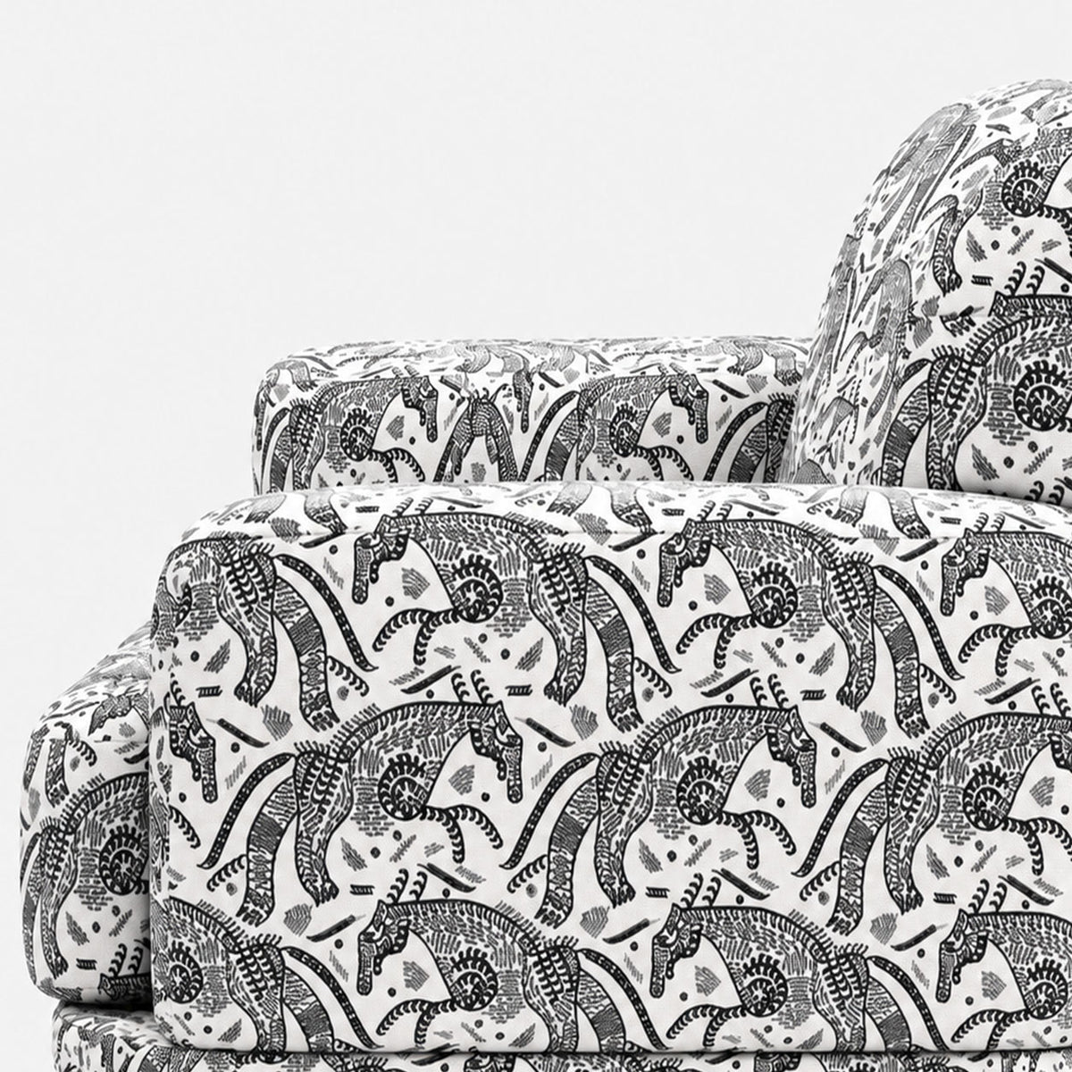 Serenee Safari Sketch 2 Seater Premium Polyester Upholstered Sofa in White & Black