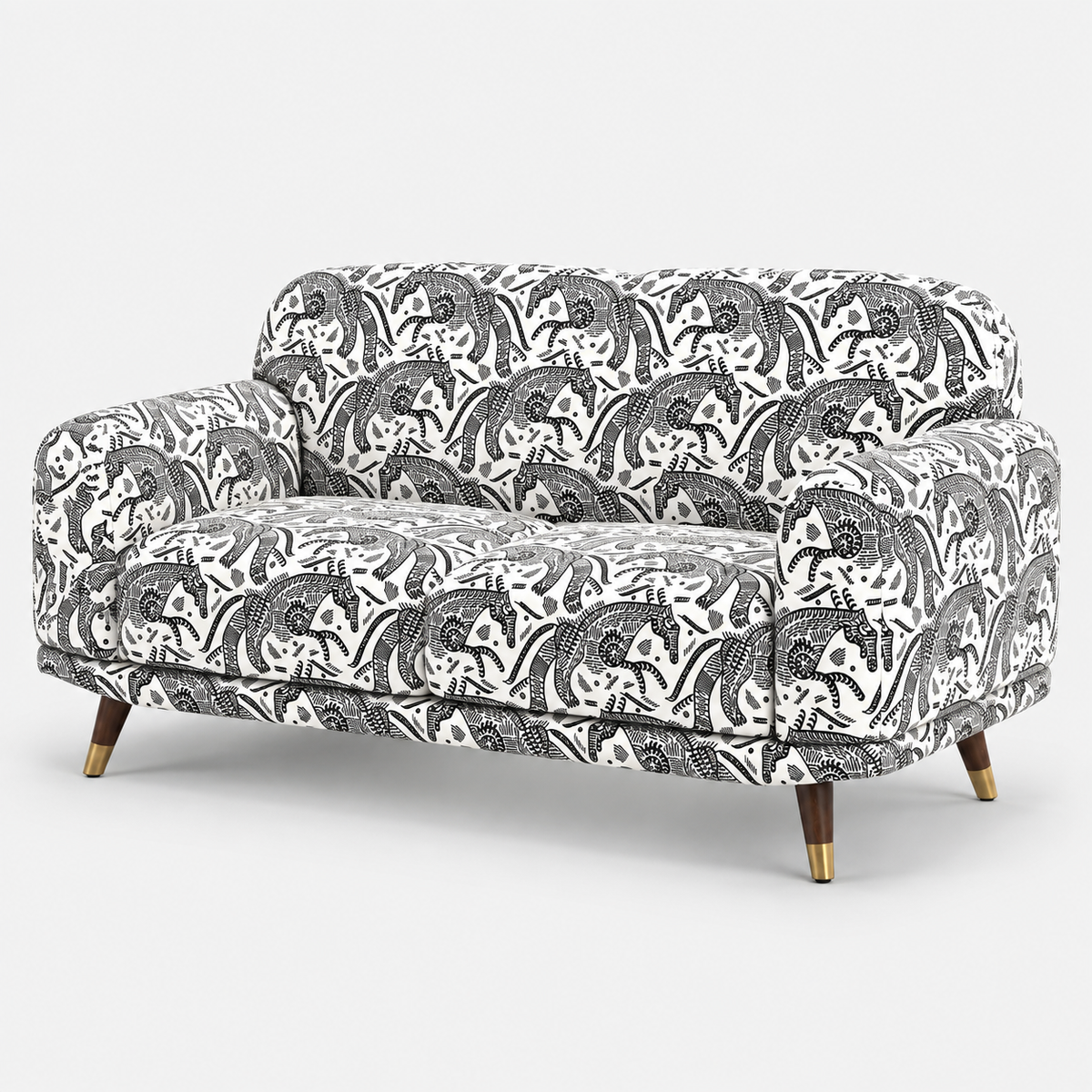 Serenee Safari Sketch 2 Seater Premium Polyester Upholstered Sofa in White & Black