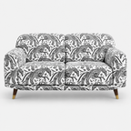 Serenee Safari Sketch 2 Seater Premium Polyester Upholstered Sofa in White & Black