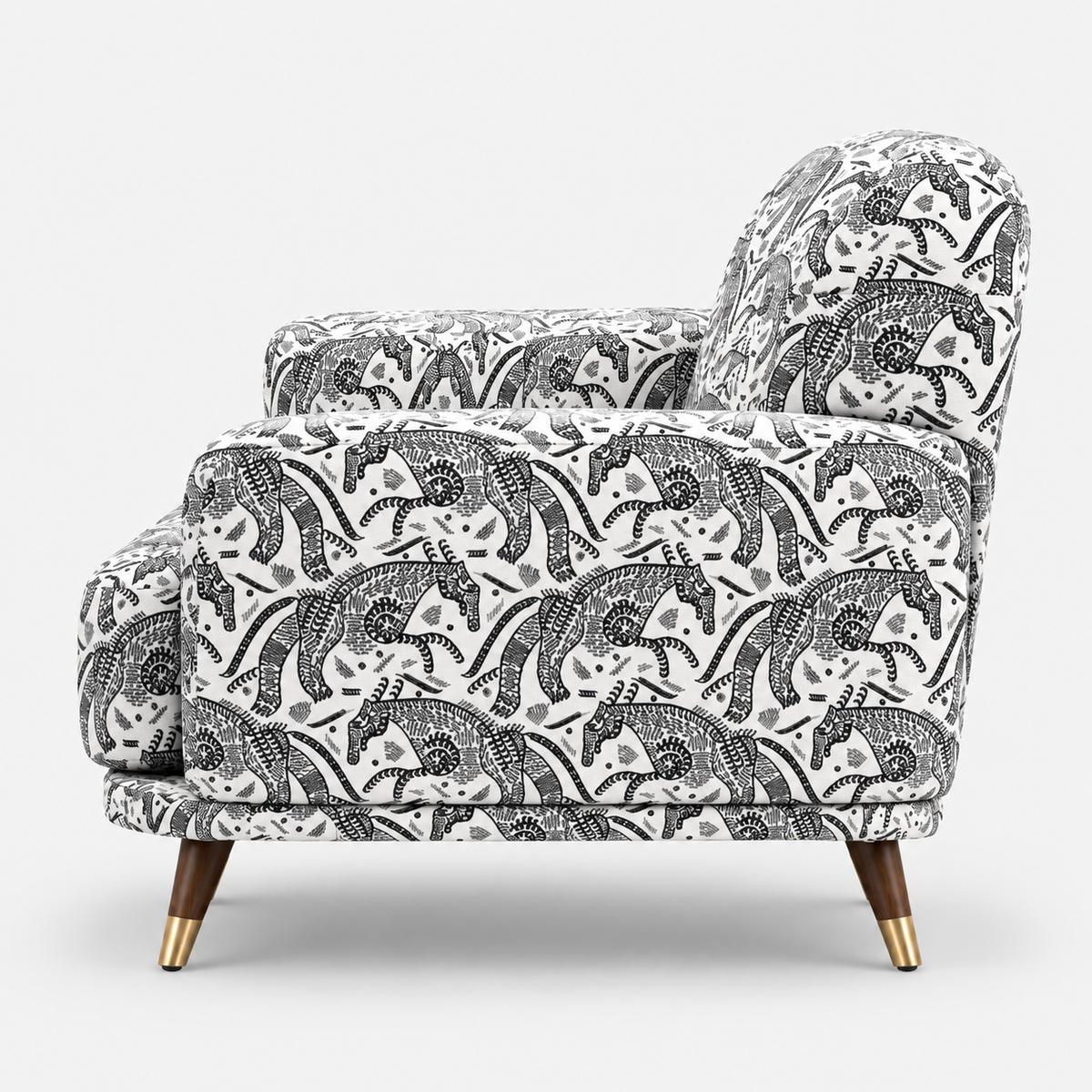 Serenee Safari Sketch 2 Seater Premium Polyester Upholstered Sofa in White & Black