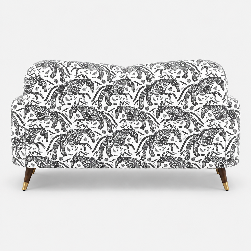 Serenee Safari Sketch 2 Seater Premium Polyester Upholstered Sofa in White & Black