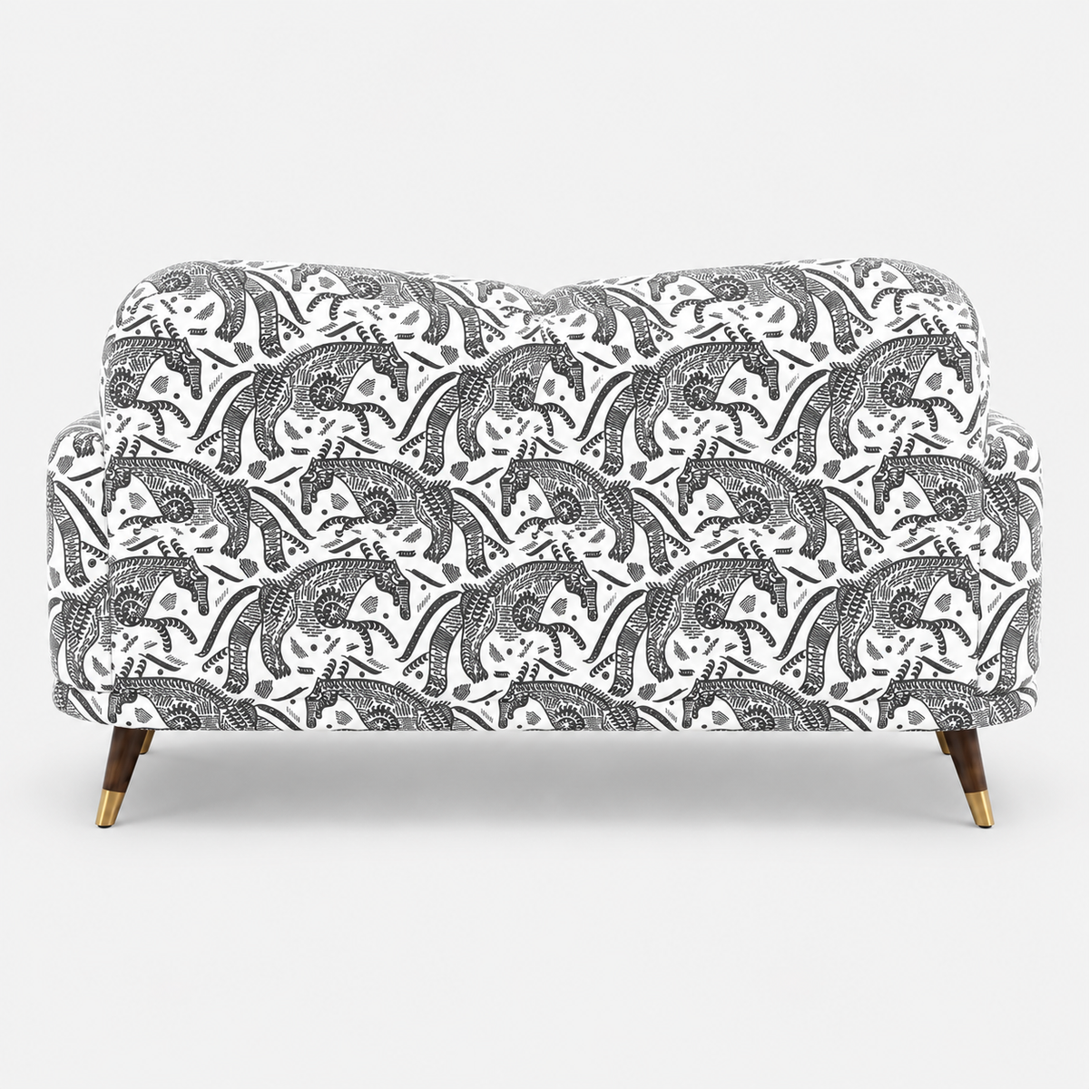 Serenee Safari Sketch 2 Seater Premium Polyester Upholstered Sofa in White & Black