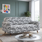Serenee Safari Sketch 2 Seater Premium Polyester Upholstered Sofa in White & Black