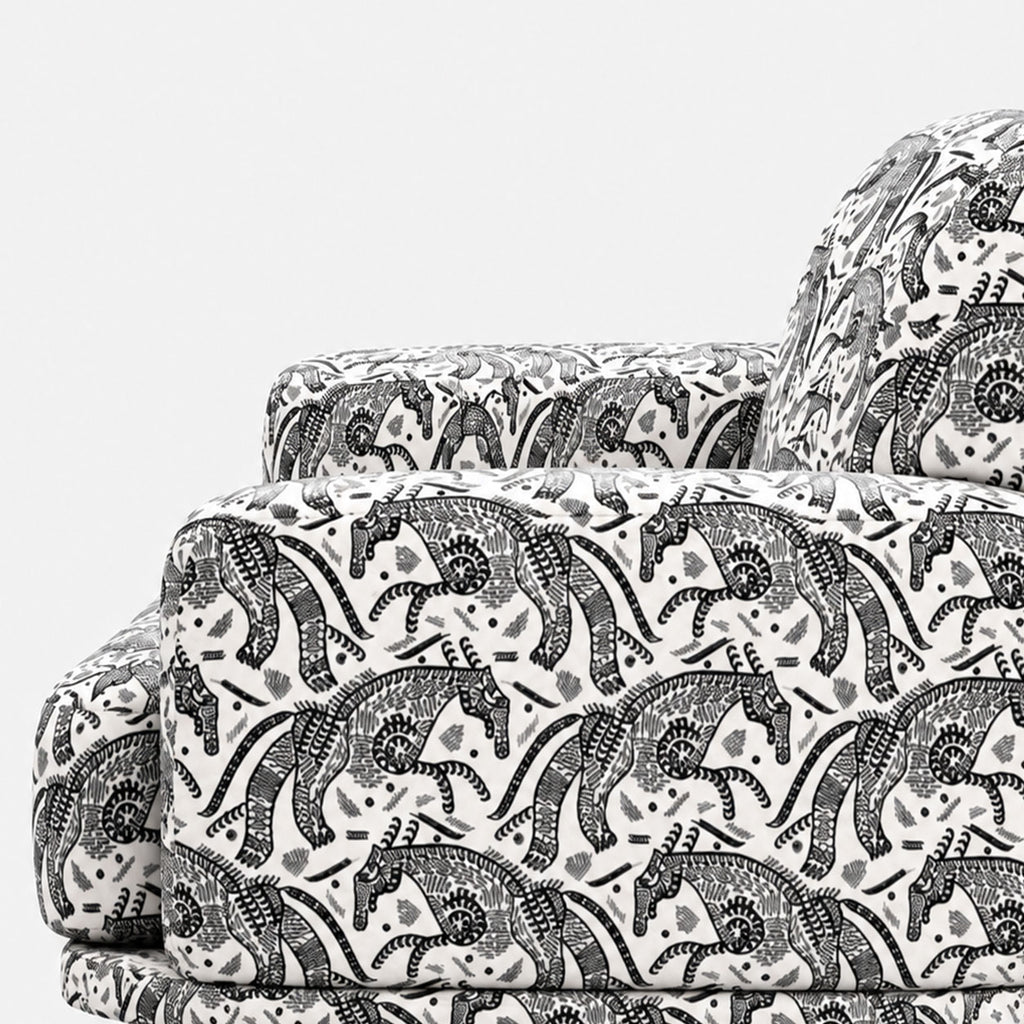 Serenee Safari Sketch 3 Seater Premium Polyester Upholstered Sofa in White & Black