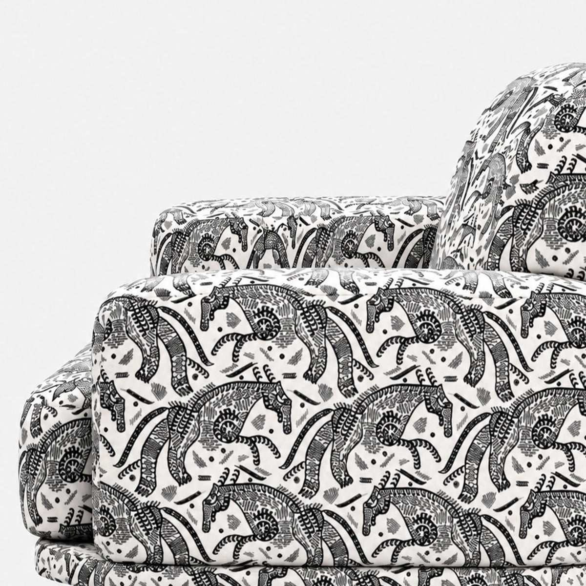 Serenee Safari Sketch 3 Seater Premium Polyester Upholstered Sofa in White & Black