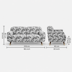Serenee Safari Sketch 3 Seater Premium Polyester Upholstered Sofa in White & Black