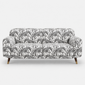 Serenee Safari Sketch 3 Seater Premium Polyester Upholstered Sofa in White & Black