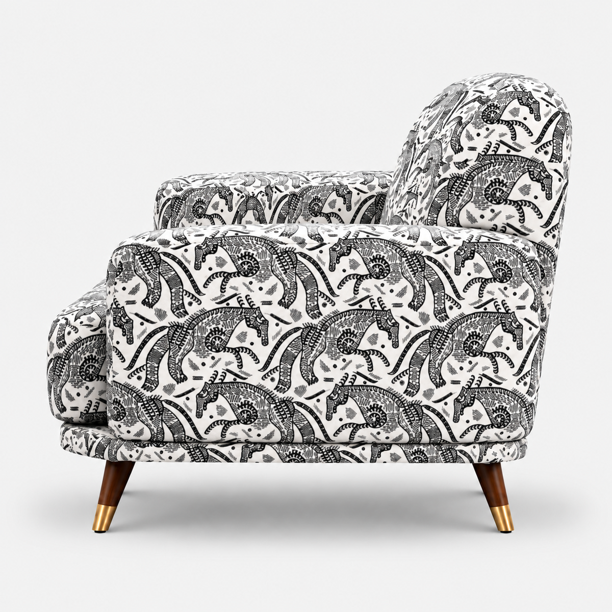 Serenee Safari Sketch 3 Seater Premium Polyester Upholstered Sofa in White & Black