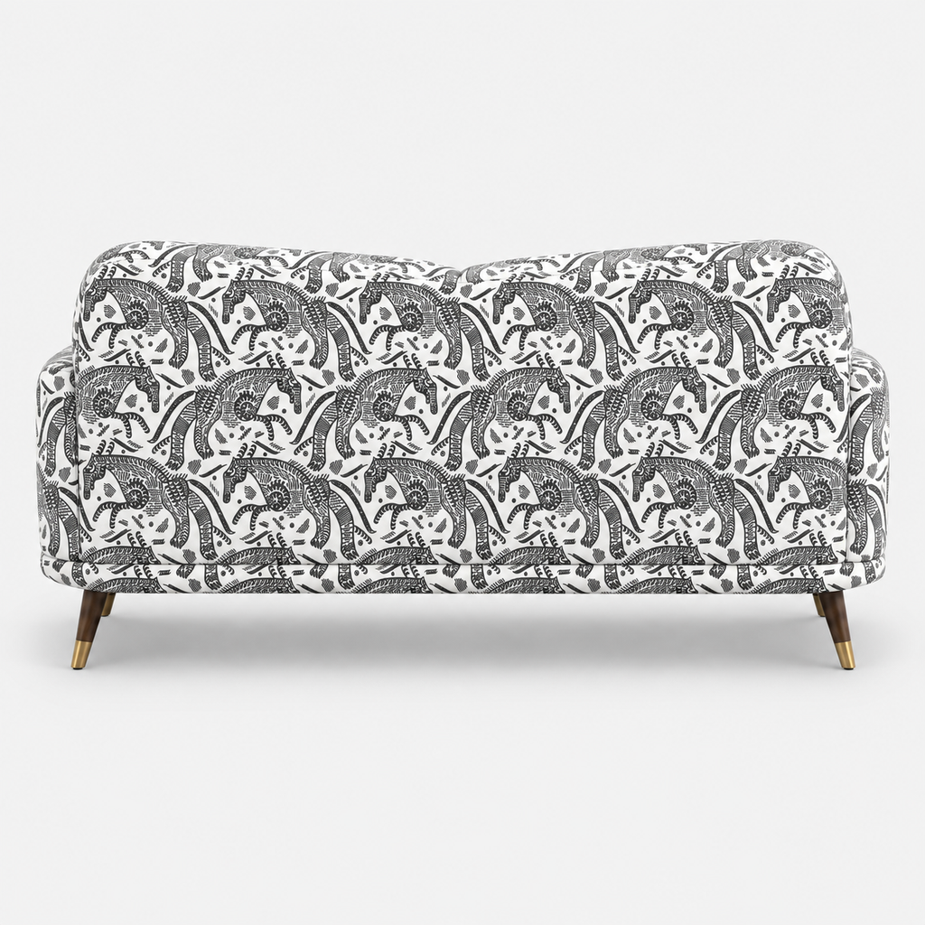 Serenee Safari Sketch 3 Seater Premium Polyester Upholstered Sofa in White & Black