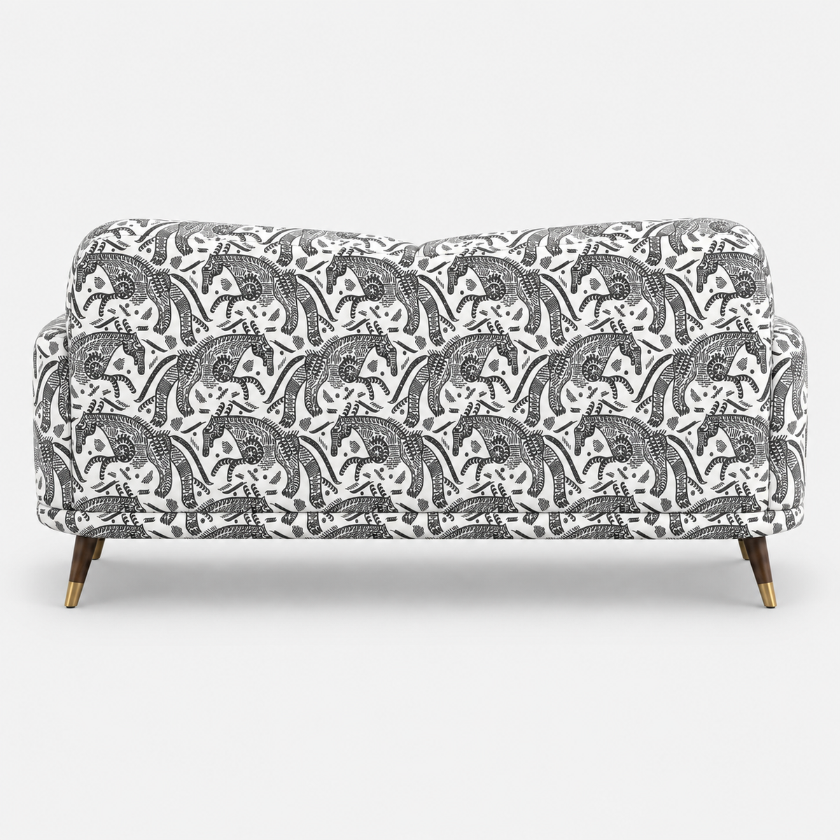 Serenee Safari Sketch 3 Seater Premium Polyester Upholstered Sofa in White & Black