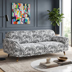 Serenee Safari Sketch 3 Seater Premium Polyester Upholstered Sofa in White & Black