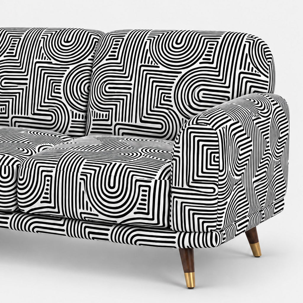 Serenee Urban Maze 2 Seater Premium Polyester Upholstered Sofa in White & Black