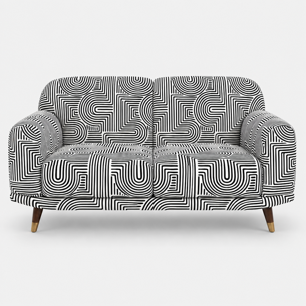 Serenee Urban Maze 2 Seater Premium Polyester Upholstered Sofa in White & Black