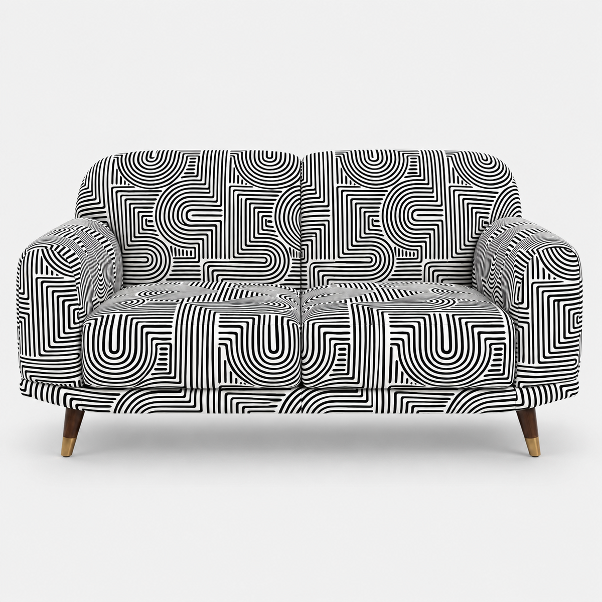 Serenee Urban Maze 2 Seater Premium Polyester Upholstered Sofa in White & Black