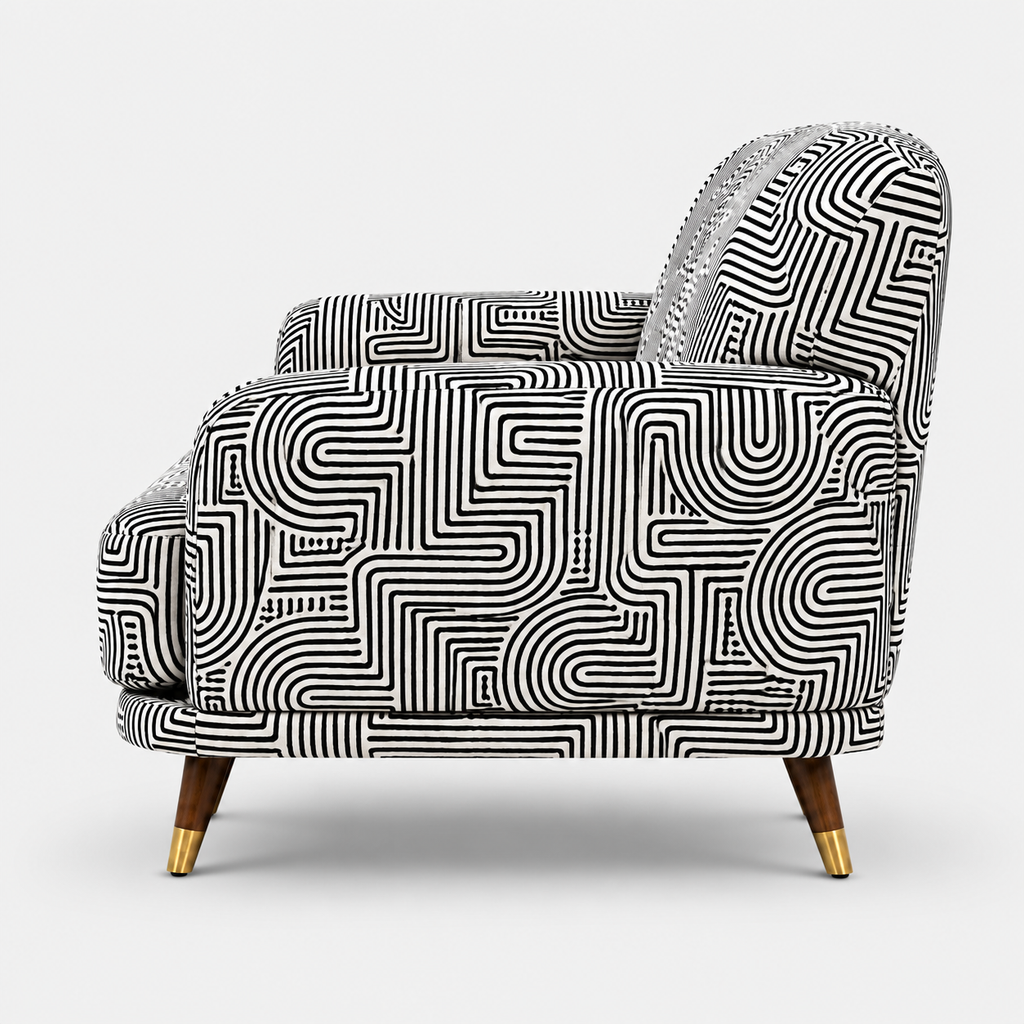 Serenee Urban Maze 2 Seater Premium Polyester Upholstered Sofa in White & Black