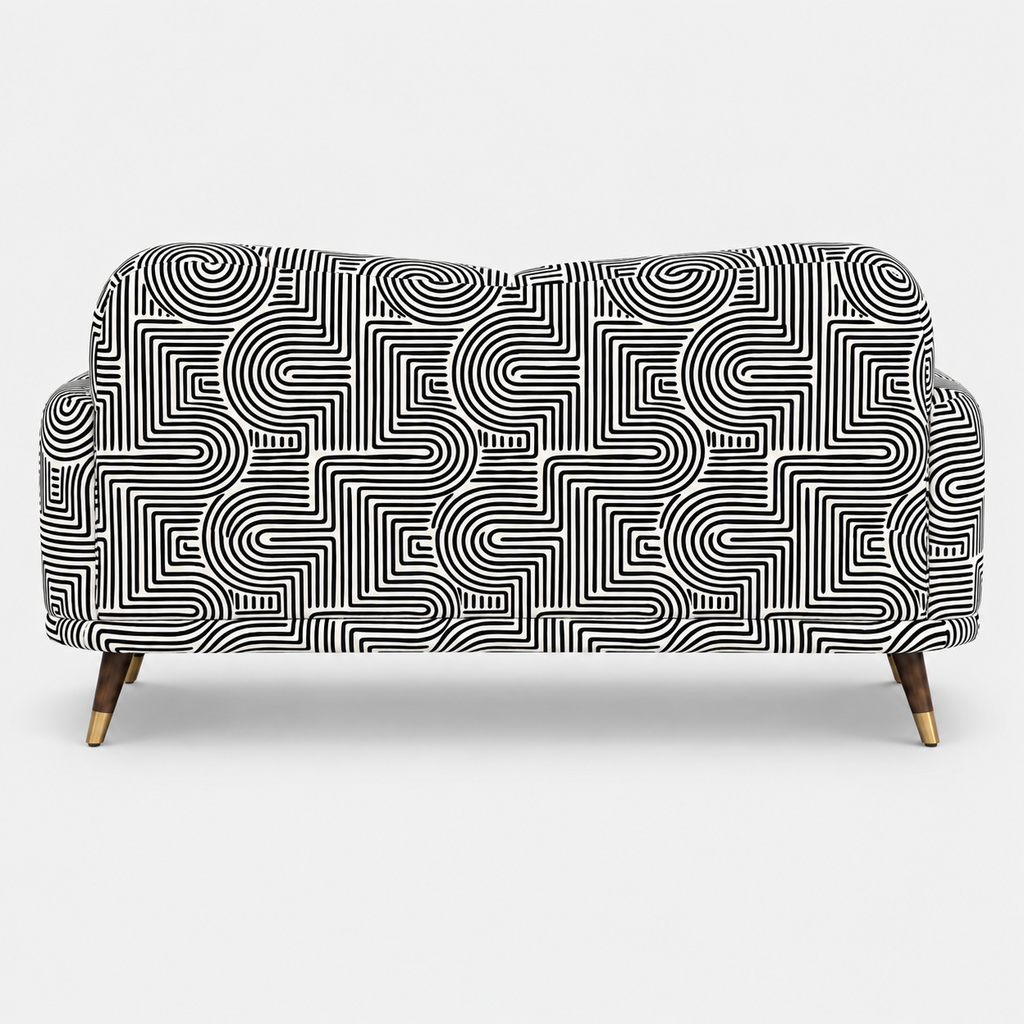 Serenee Urban Maze 2 Seater Premium Polyester Upholstered Sofa in White & Black