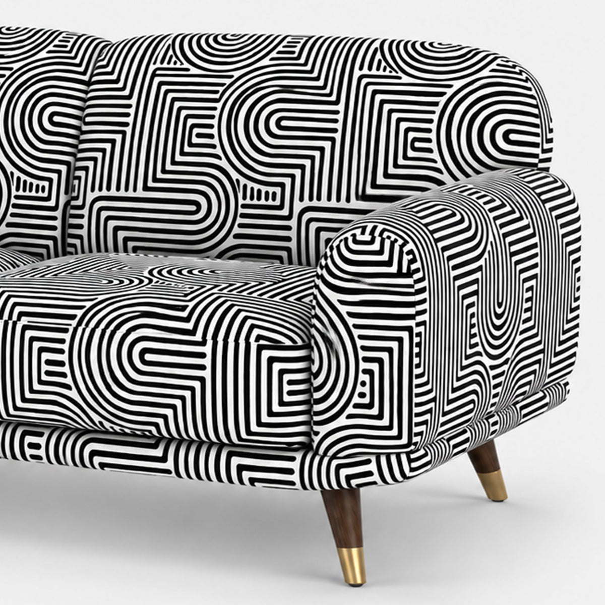 Serenee Urban Maze 3 Seater Premium Polyester Upholstered Sofa in White & Black