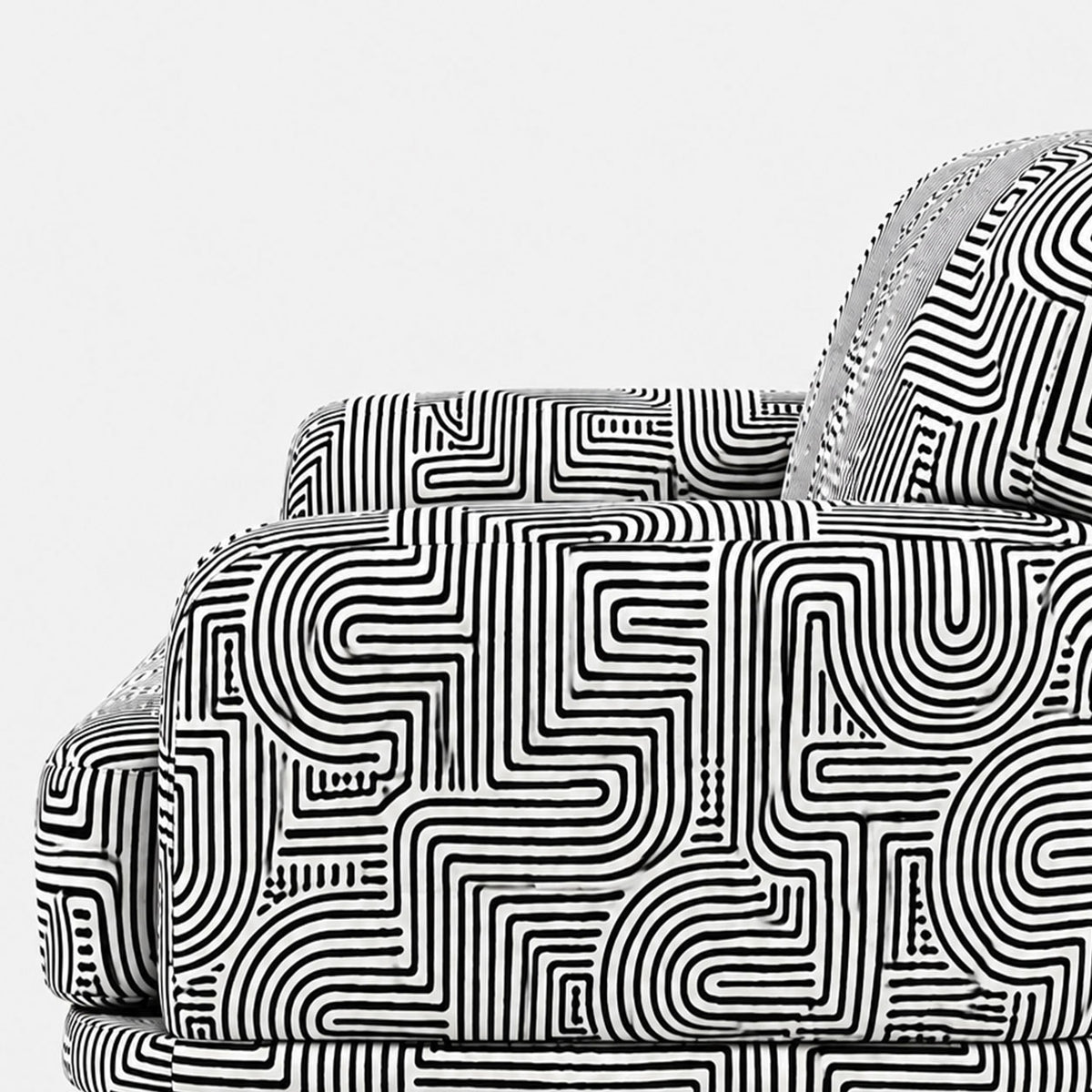 Serenee Urban Maze 3 Seater Premium Polyester Upholstered Sofa in White & Black