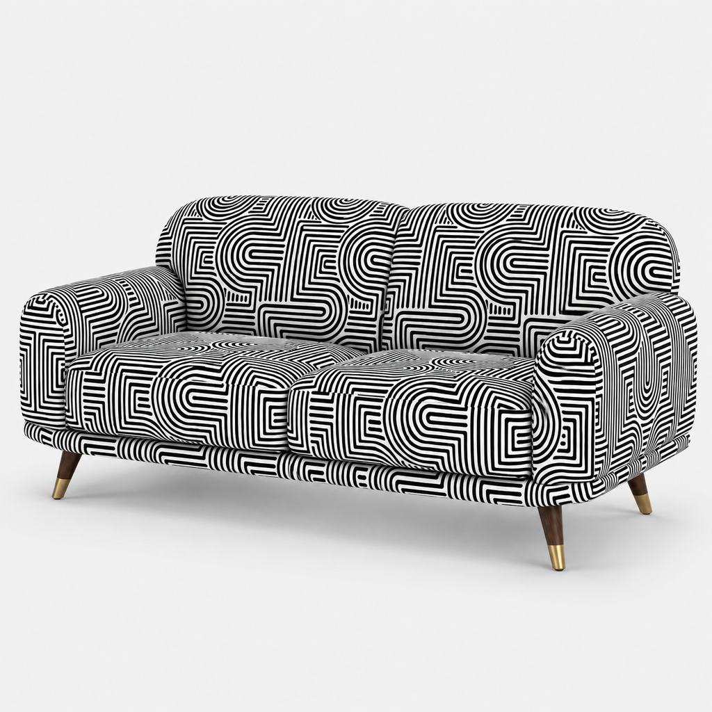 Serenee Urban Maze 3 Seater Premium Polyester Upholstered Sofa in White & Black