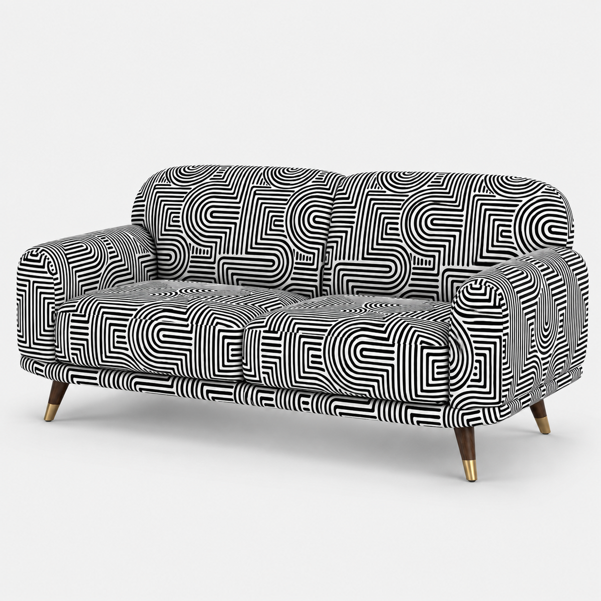 Serenee Urban Maze 3 Seater Premium Polyester Upholstered Sofa in White & Black