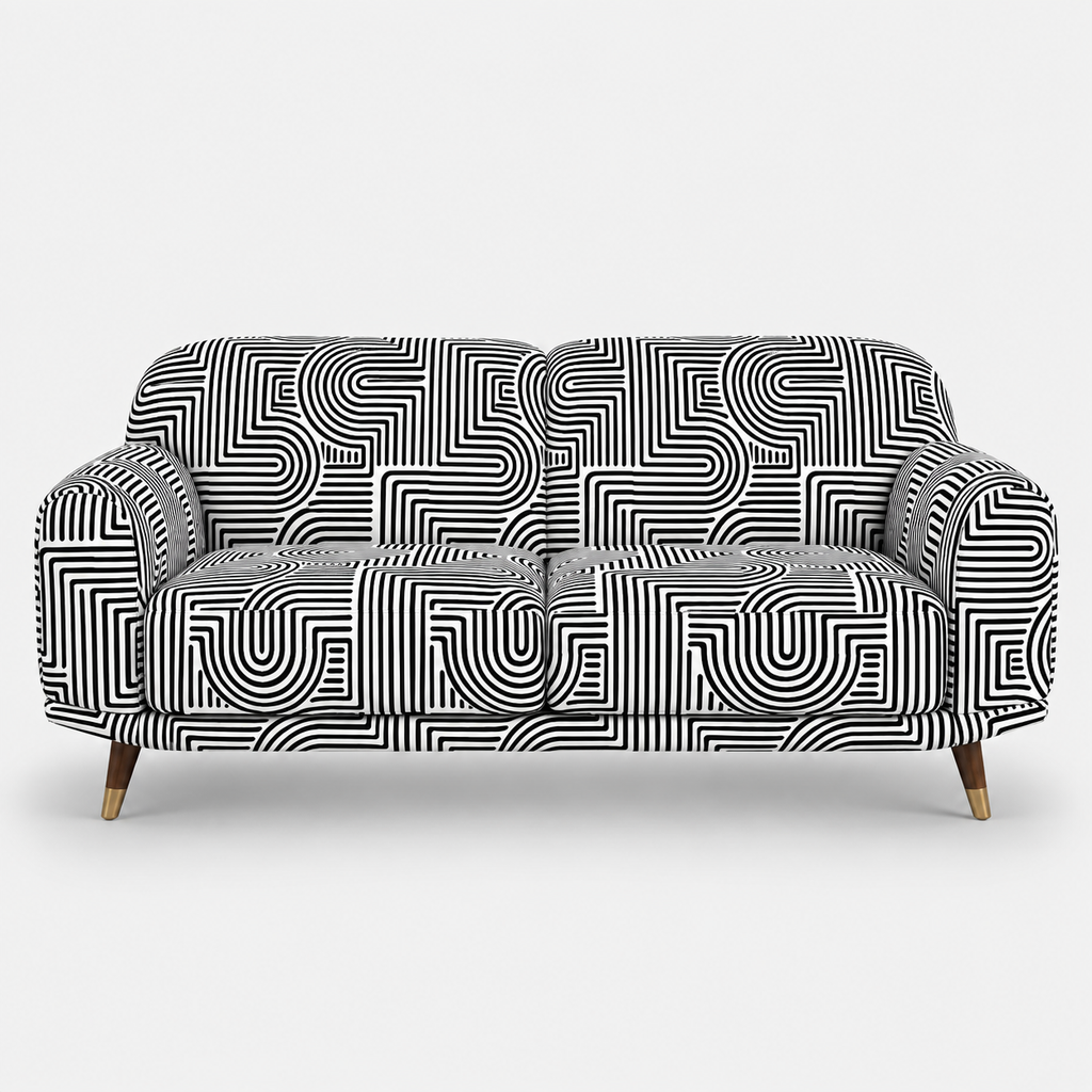 Serenee Urban Maze 3 Seater Premium Polyester Upholstered Sofa in White & Black