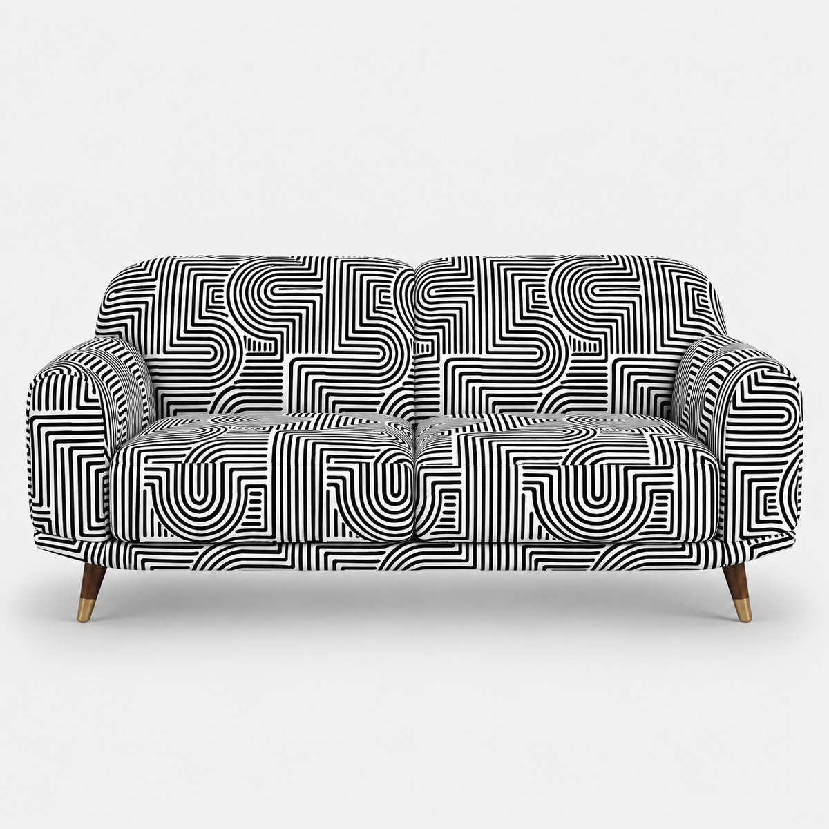 Serenee Urban Maze 3 Seater Premium Polyester Upholstered Sofa in White & Black